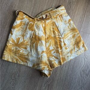 Zimmermann Yellow and White High Waist Shorts